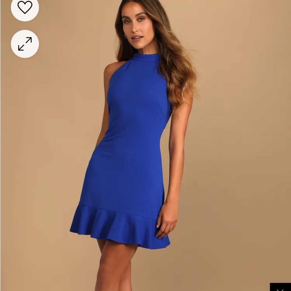 Lulus All About Dancing Royal Blue Halter Ruffled Mini Dress